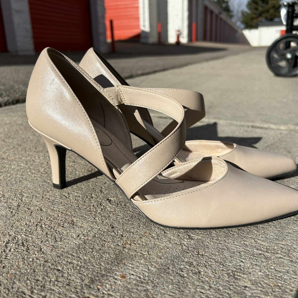 Life Stride Cream Cross-Strap Heels